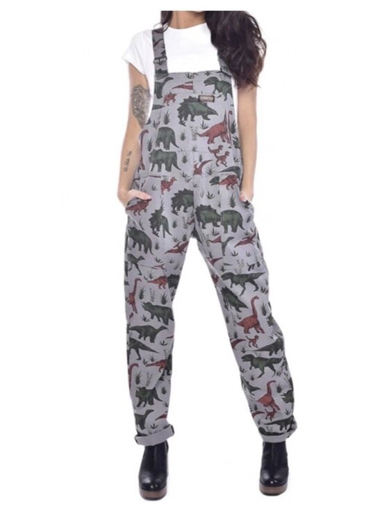 Run & Fly Denim - Run & Fly Adventure Dinosaur Stretch Dungarees Gray Overalls Size XS